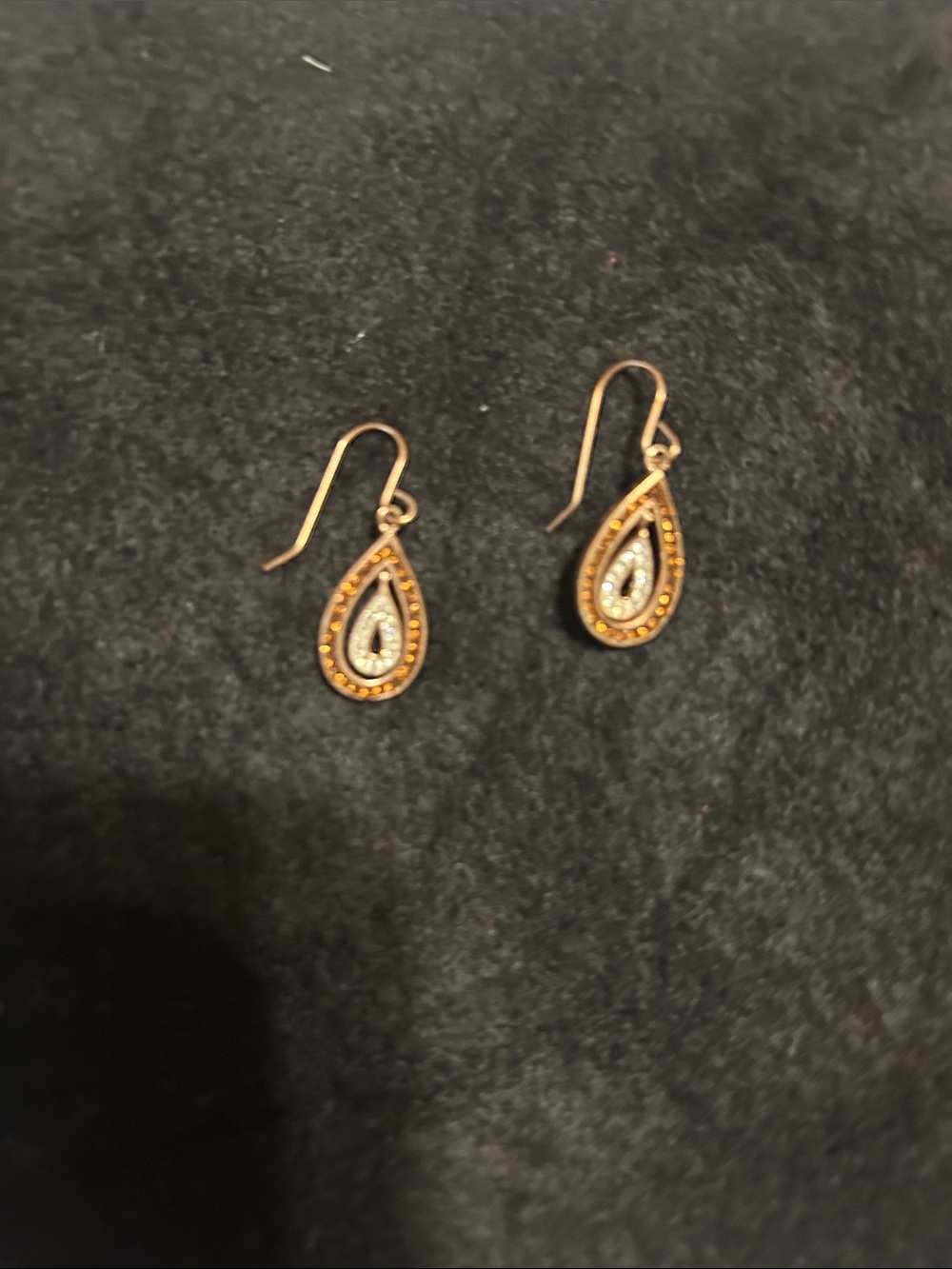 Gold Teardrop Dangle Earrings with Crystal Accents
